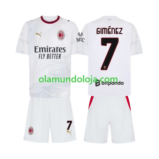 Camisola AC Milan Gimenez 7 Criança Equipamento Segundo 2026-2027 Manga Curta